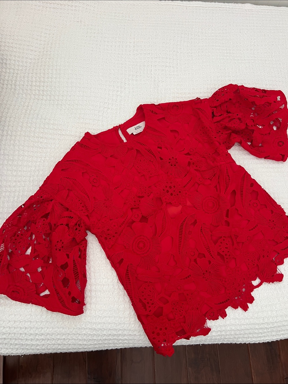 Love Bonito Red Crochet Bell-Sleeve Top